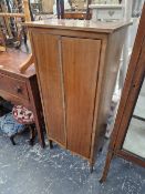 A MAHOGANY SMALL TWO DOOR CABINET, TWO OCCASIONAL TABLES A STOOL AND A TOWEL RAIL