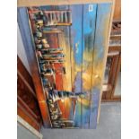 AN UNUSUAL PAINTED WOOD AND CUT METAL PICTURE NEW YORK SKYLINE