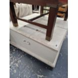 A PAINTED HARDWOOD LIFT TOP COFFEE TABLE STORAGE BOX