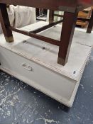 A PAINTED HARDWOOD LIFT TOP COFFEE TABLE STORAGE BOX