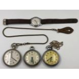 THREE CHROME POCKET WATCHES TO INCLUDE TWO SMITHS EMPIRE EXAMPLES, AND A MILITARY EXAMPLE,