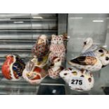 TEN ROYAL CROWN DERBY PAPERWEIGHTS TO INCLUDE A WALRUS, A SWAN, A DRAGON, AN OWL, A BANK VOLE, A