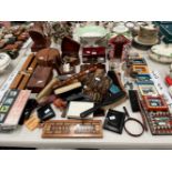 DRESSING TABLE SETS, FIRST DAY COVERS, LETTER SCALES, SOUTH AMERICAN PICTURES, A SEXTANT, A COMPASS,