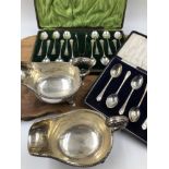 HALLMARKED SILVER TO INCLUDE A TWELVE PIECE CASED COFFEE SPOON SET WITH SUGAR NIPS, A SIX PIECE