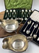 HALLMARKED SILVER TO INCLUDE A TWELVE PIECE CASED COFFEE SPOON SET WITH SUGAR NIPS, A SIX PIECE