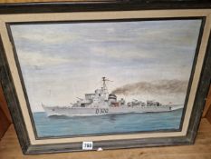 OIL ON CANVAS OF A WAR SHIP