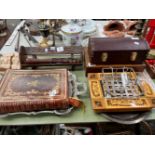 AN 1838 MISSALE ROMANUM WITH STEVENGRAPH TYPE BOOK MARKERS, VARIOUS BOXES, AN ELECTROPLATE TRAY, A