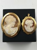 TWO PORTRAIT CAMEOS, BOTH WITH BROOCH / PENDANT FRAMES. LARGEST MEASUREMENT 4.3 X 3.3cms. EACH