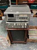 A TEAC A-107 CASSETTE DECK, A JVC AMPLIFIER, A PIONEER AMPLIFIER, AN AMSTRAD RADIO AND A PAIR OF