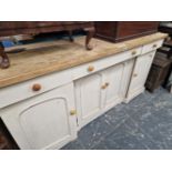 A LARGE ANTIQUE PAINTED BASE DRESSER/SIDEBOARD H 91 X 181 X 53 CM