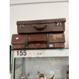 TWO VINTAGE LEATHER SUITCASES.