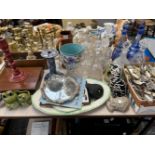 CUT GLASS DECANTERS, CASED AND LOOSE CUTLERY, CANDLESTICKS, TILES AND FISH PLATTERS