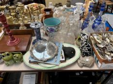 CUT GLASS DECANTERS, CASED AND LOOSE CUTLERY, CANDLESTICKS, TILES AND FISH PLATTERS
