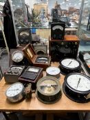 A COLLECTION OF VARIOUS WALL MOUNTED AND OTHER AMMETERS, AVOMETERS, PRESSURE GAUGE ETC.