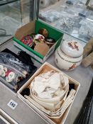 A YARDLY LIDDED JAR, A COLLECTION OF HAT PINS, A QUANTITY OF COMPACTS, A PAINTED FAN, GENTS