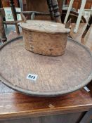 A MAHOGANY LAZY SUSAN TOGETHER WITH A SMALL SCANDINAVIAN BENT WOOD PINE BOX