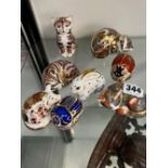 A GROUP OF EIGHT ROYAL CROWN DERBY SMALL ANIMAL PAPERWEIGHTS INCLUDING CATNIP KITTEN.