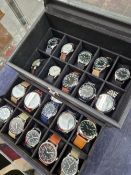 A COLLECTION OF TWENTY AS NEW WATCHES CONTAINED IN A TWO TIER WATCH BOX.