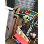 A LARGE QUANTITY TOOL AND GARAGE CONTENTS AND VARIOUS FOLDING TABLES