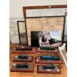 SIX NAMED MODEL TRAINS, THREE RAILWAY MAPS AND TWO LOCOMOTIVE PHOTOGRAPHS