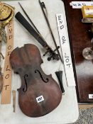 A VIOLIN AND BOW FOR RESTORATION