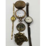 A VINTAGE 935 SILVER GRADE SWISS WATCH, TOGETHER WITH A GOLD PLATED WALTHAM POCKET WATCH, A