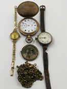 A VINTAGE 935 SILVER GRADE SWISS WATCH, TOGETHER WITH A GOLD PLATED WALTHAM POCKET WATCH, A