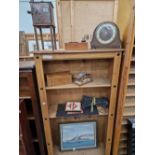 A VINTAGE SCIENTIFIC COPPER AUTOCLAVE, A PRISM, A MANTEL CLOCK, CHAIN MEASURE, MONOLPY GAME AND A