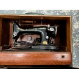 TWO SINGER SEWING MACHINES IN IMITATION CROCODILE LEATHER CASES