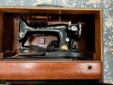 TWO SINGER SEWING MACHINES IN IMITATION CROCODILE LEATHER CASES