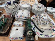 A COPELAND FLORAL BORDERED DINNER SERVICE, A LOCOMOTIVE RADIO AND A MODEL TRACTOR DRAWN HARROW