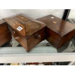 A WILLIAM IV ROSEWOOD TEA CADDY, AND TWO VICTORIAN BOXES.