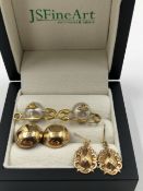 TWO PAIRS OF EARRINGS, UNMARKED ASSESSED AS 9ct GOLD, TOGETHER WITH A PAIR OF VIVIENNE WESTWOOD