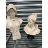 A FENCH COMPOSITION BUST FIGURE AND A LATER ITALIAN RESIN EXAMPLE.