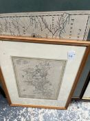 THREE FRAMED MAPS TOGETHER WITH A BAXTER PENCIL SIGNED PRINT