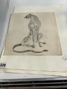 A SMALL PEN AND INK WAS DRAWING OF A CHEETAH, TOGETHER WITH TWO ETCHINGS BU SYLVIA LESTER.
