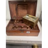 A 19th C. COLONIAL BRASS BOUND, HARDWOOD BOX AND A SMALL BRASS BOX.