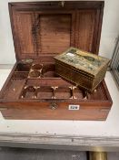 A 19th C. COLONIAL BRASS BOUND, HARDWOOD BOX AND A SMALL BRASS BOX.