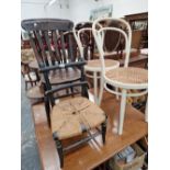 A ANTIQUE CHILD'S CHAIR AND THREE OTHER CHAIRS.