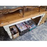 A PINE KITCHEN TABLE WITH PAINTED BASE