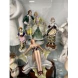 A GROUP OF VARIOUS FIGURINES TO INCLUDE IRISH DRESDEN, ROYAL DOULTON, ITALIAN EXAMPLES, ETC.