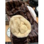 A VINATGE MINK STOLE AND A FUR HAT.