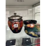 THREE ANTIQUE MOORCROFT PIECES TO INCLUDE A LIBERTYS TUDRIC PEWTER MOUNTED POMEGRANATE DECORATED