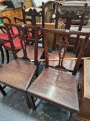 TWO PAIRS OF ANTIQUE OAK SIDE CHAIRS,