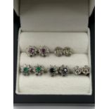 FIVE PAIRS OF 9ct HALLMARKED GOLD DIAMOND AND GEMSET CLUSTER STYLE STUD EARRINGS. GROSS WEIGHT 7.