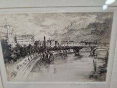 WILLIAM WALLCOTT EARLY 20th C. ENGLISH SCHOOL, A VIEW OF THE THAMES PENCIL SIGNED ETCHING 20 x