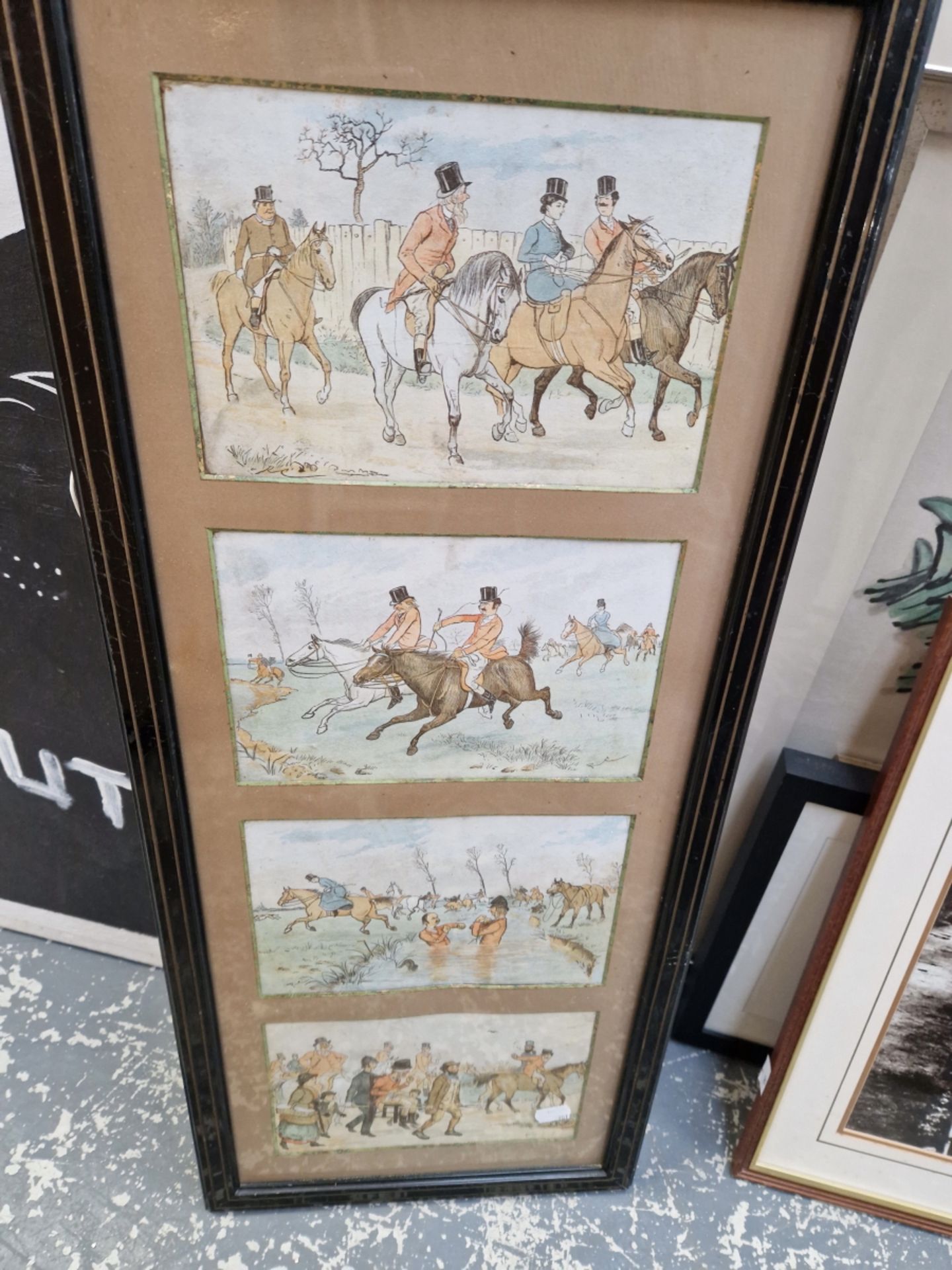 TWO VINTAGE MULTIPLE IMAGE FRAMED SCENES OF HUNTING SUBJECTS. (2) - Image 2 of 2