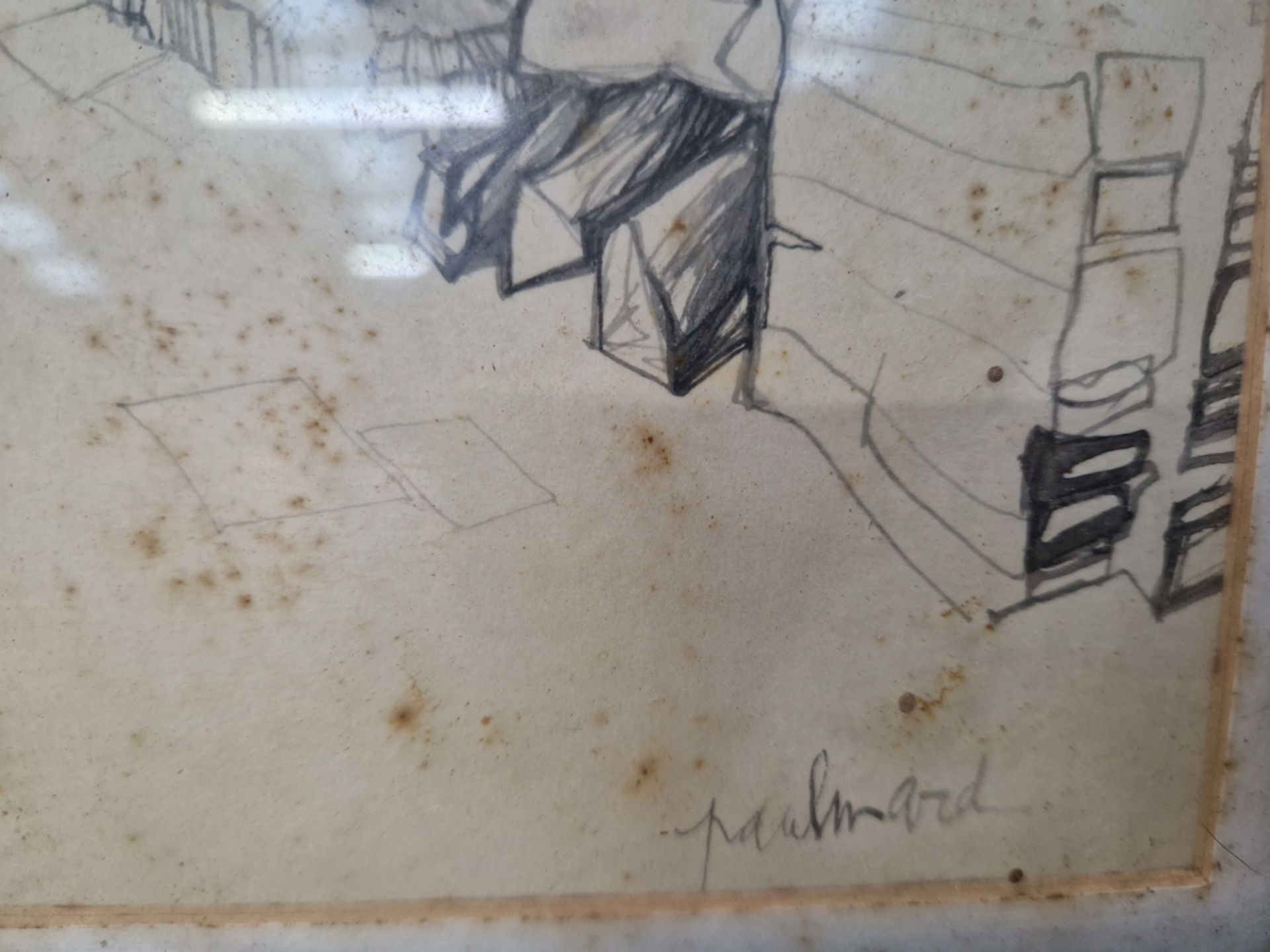 20th C. SCHOOL TWO DRAWINGS BY DIFFERENT HANDS AN INTERIOR SCENE AND A COW TOGETHER WITH A PRINT - Image 5 of 7