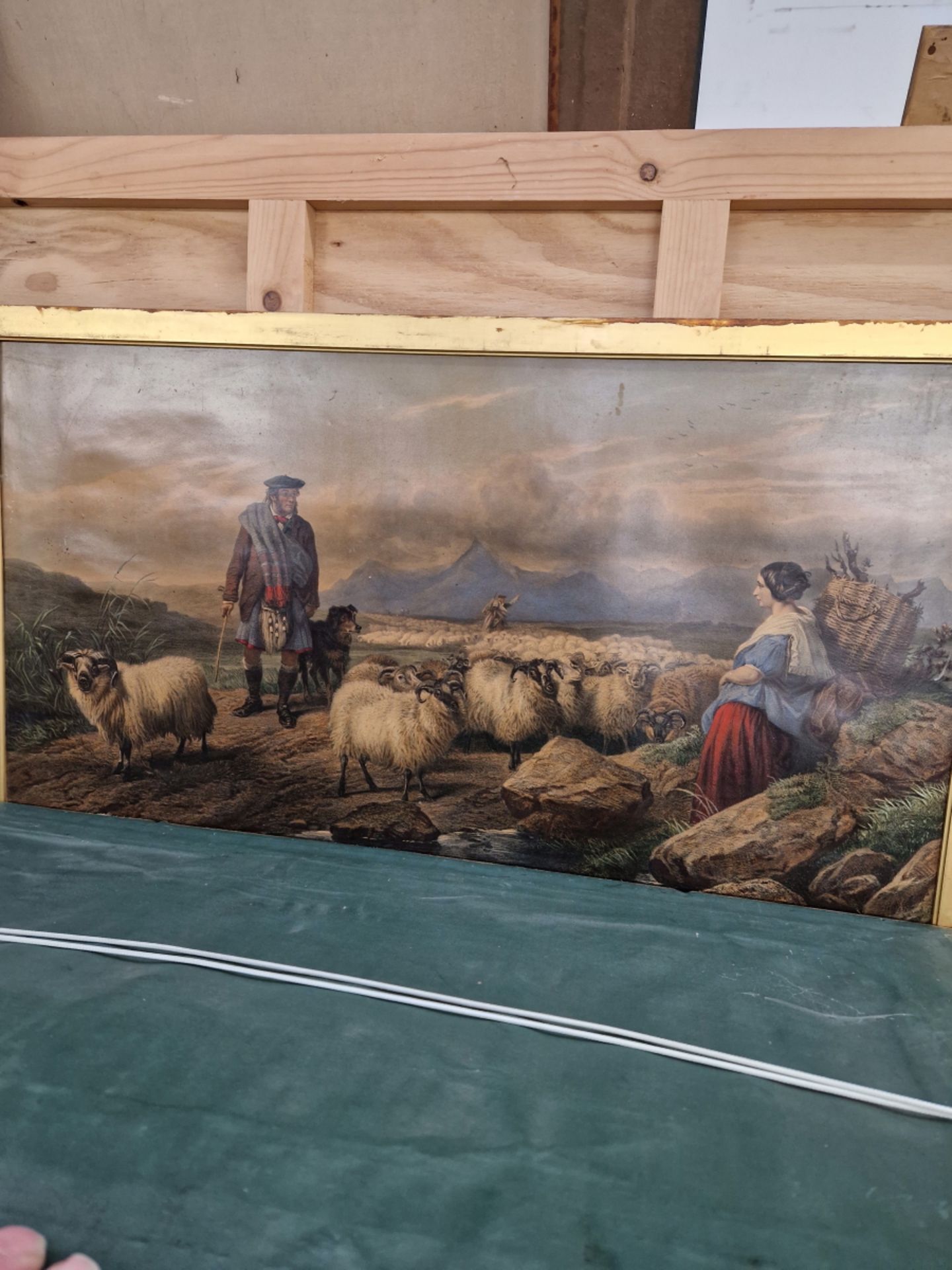 AFTER RICHARD ANDSELL FOUR ANTIQUE COLOUR PRINTS OF HIGHLAND SHEEP AND SHEPHERDS. 38 x 70cms (4) - Image 4 of 4