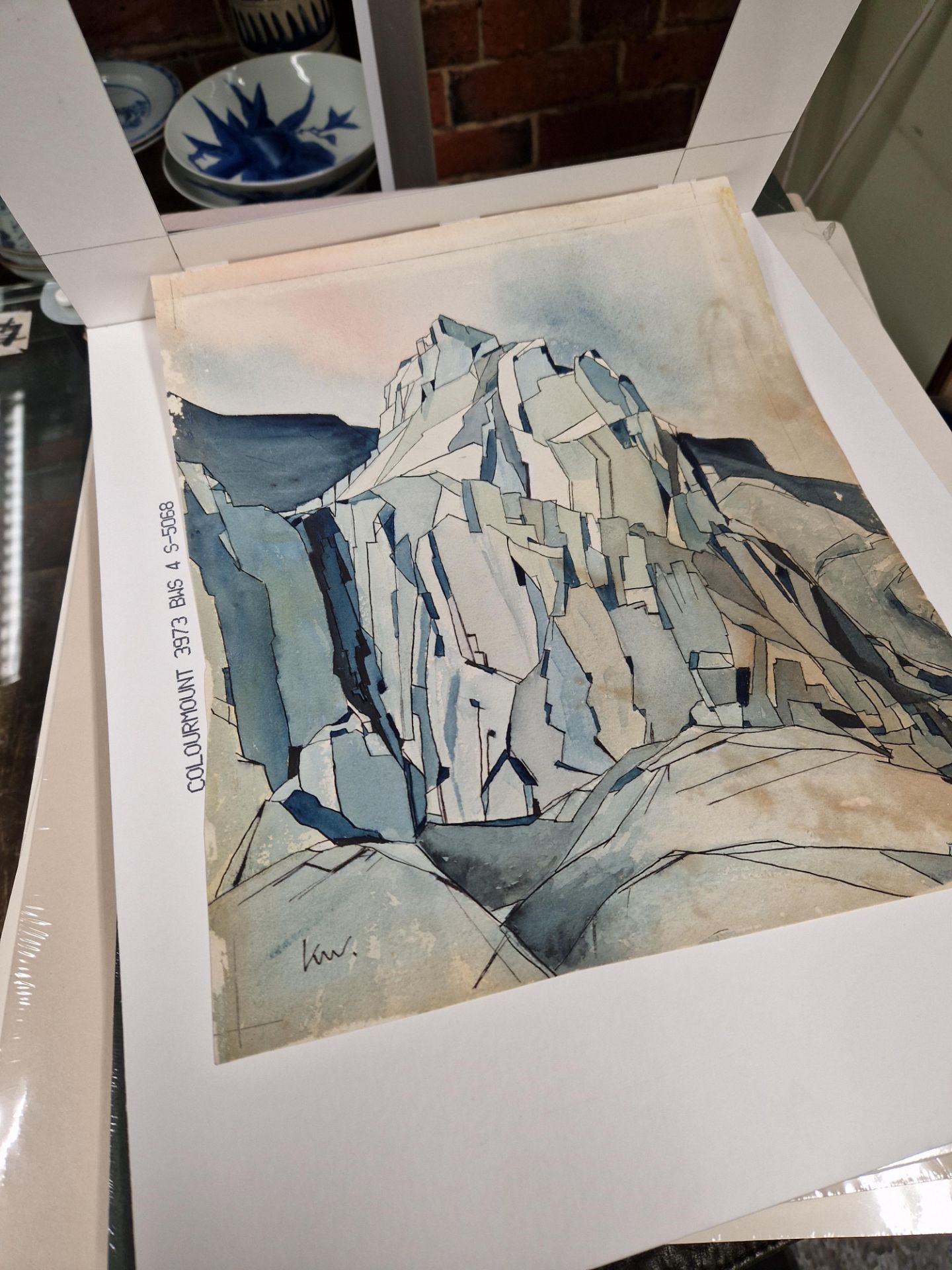 MANNER OF KYFFIN WILLIAMS (20th C. BRITISH SCHOOL) THE ROCK FACE, INITIALLED, WATERCOLOUR. 31 x - Image 5 of 8